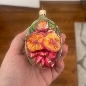 Hand-Painted Floral Holiday Ornament - Pink, Yellow & Green